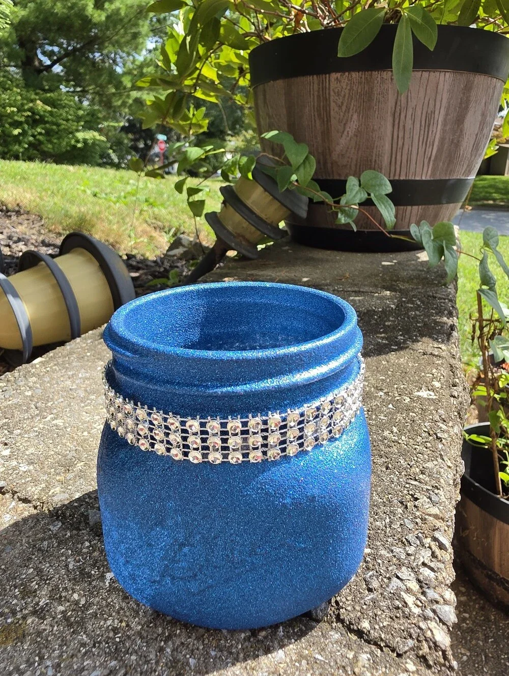 Blue Glitter Bling Rhinestone Pint Widemouth Mason Jar for Wedding
